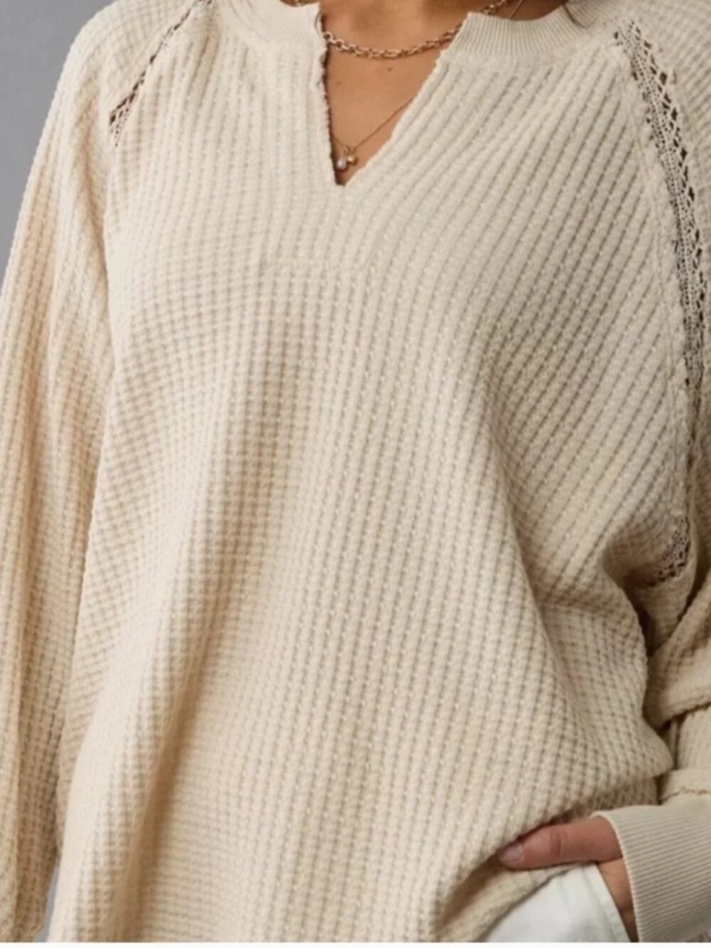 American Eagle | Big Hug Waffle Top Cream Beige Size S Like New